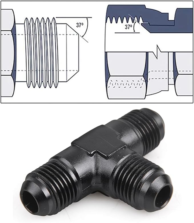 6AN Male Flare Tee Fitting Adapter T Fuel Hose Union Aluminum 2Pcs
