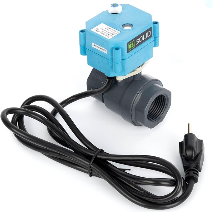 U.S. Solid 1” PVC Motorized Ball Valve - Plastic Electrical Ball Valve, 2 Wire Auto Return, AC 110~230V, Normally Closed