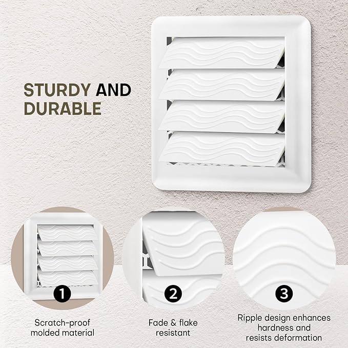 4-Pack Dryer Vent Cover Replacement with Enhanced Rippled Design - Premium Plastic Polymer Dryer Exhaust Vent Cover Replacements, Weather Resistant Exterior Dryer Vent Flap Replacement (White)