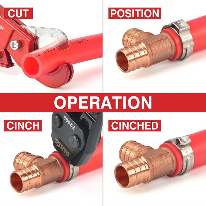 iCRIMP KIT-1096D PEX Clamp Tool Kit for 3/8 to 1 inch PEX Cinch Clamps, with 20pcs 1/2 inch & 10pcs 3/4 inch PEX Cinch Clamp Rings, PEX Tubing Cutter, All-in-one PEX Crimping Tool Kit
