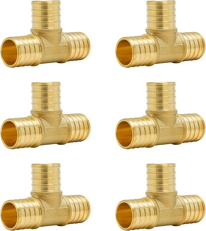 SUNGATOR 6-Pack 1" Pex Tee, No Lead Brass, 1 Inch Pex Fittings