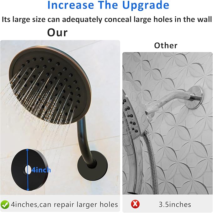 4 Inch Shower Arm Flange Oversized Plumbing Cover Plates, Universal Extra Large Replacement Escutcheon Cover Plate for Covering Gaps, Holes, Fits All Standard 1/2" Pipes, Matte Black(2 PACK)