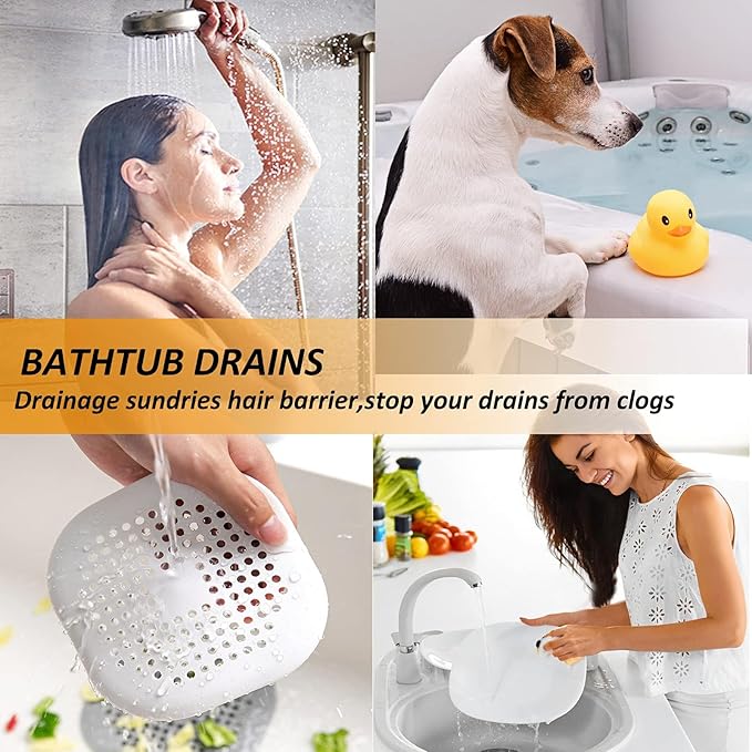 Hair Drain Catcher,Square Drain Cover for Shower Silicone Hair Stopper with Suction Cup,Easy to Install Suit for Bathroom,Bathtub,Kitchen 4 Pack (Jet Black)