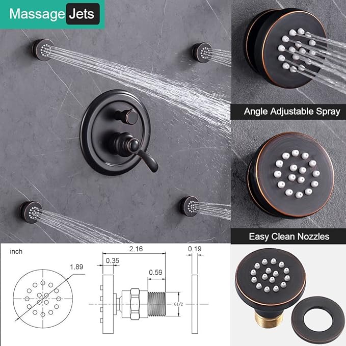 Antique Shower Faucet-Sets Fixtures: 9 inch Wall Rain Head with Handheld Spray and Body Jets, 3 Way Diverter Rough in Valve System included Trim Kit, Oil Rubbed Bronze