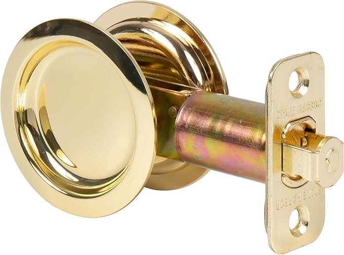 Stone Harbor Hardware Round Pocket Door Lock, Passage Function, 2-3/4" Backset, Polished Brass