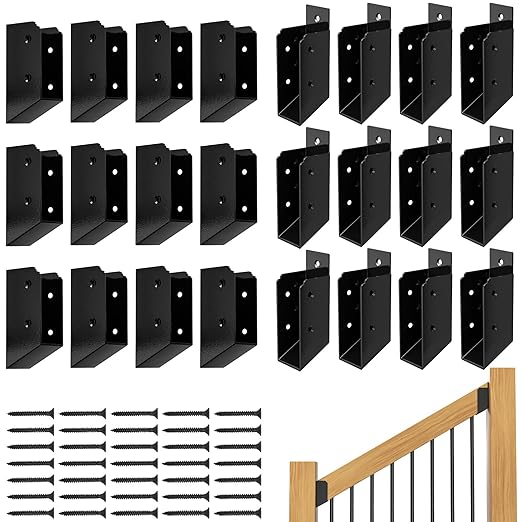 30° Stair Angle Stainless Steel Deck Railing Brackets Connectors for 2"x4" (Actual 1.5"x3.5") Railing Wood Post Stair Fence Railing Connectors with Coated Wood Screws,(12 Pair/Black)