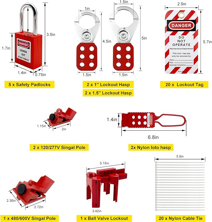 JOJOMARK Lockout Tagout Kit Electrical Loto - Group Lockout Hasps, Lockout Tags, Safety Padlocks with Number, Nylon Ties with Tool Box
