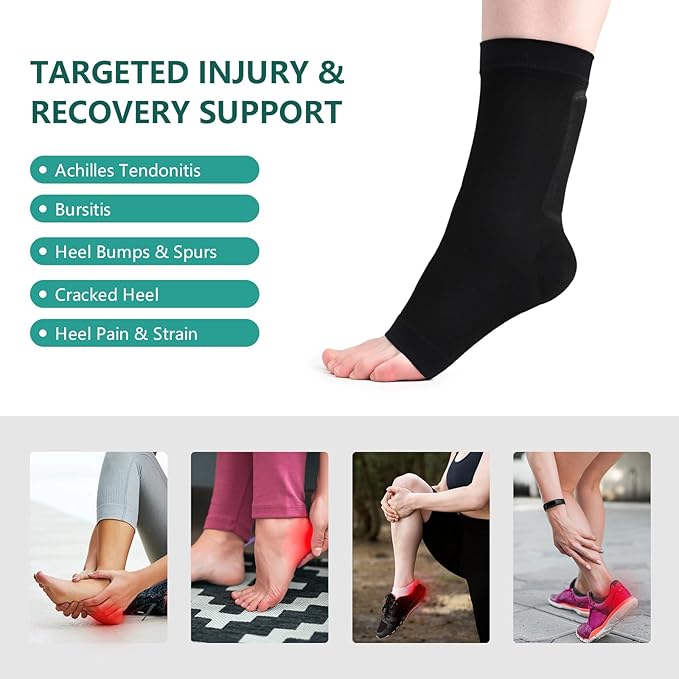 Welnove Achilles Tendonitis Heel Protector Sleeves H-Shape Achilles Tendon Support Compression Gel Padded Sleeve Socks for Cushion of Bursitis, Tendonitis, Tenderness, Dry Cracked - Regular