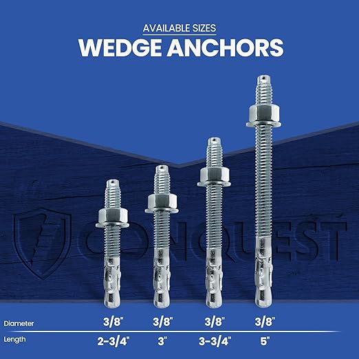 Conquest 316 Stainless Steel Concrete Wedge Anchors 3/8" x 3" - Heavy Duty Anchor Bolts for Marine, Coastal, and Outdoor Environments (50 Pack)