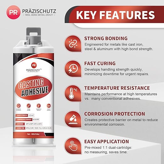 Heavy Duty Metal Repair Epoxy - Casting Adhesive & Filler for Aluminum, Steel, Iron, Plastic, Ceramic. Industrial Strength, Waterproof, Fixes Cracks & Sand Holes. (80g/2.8oz)