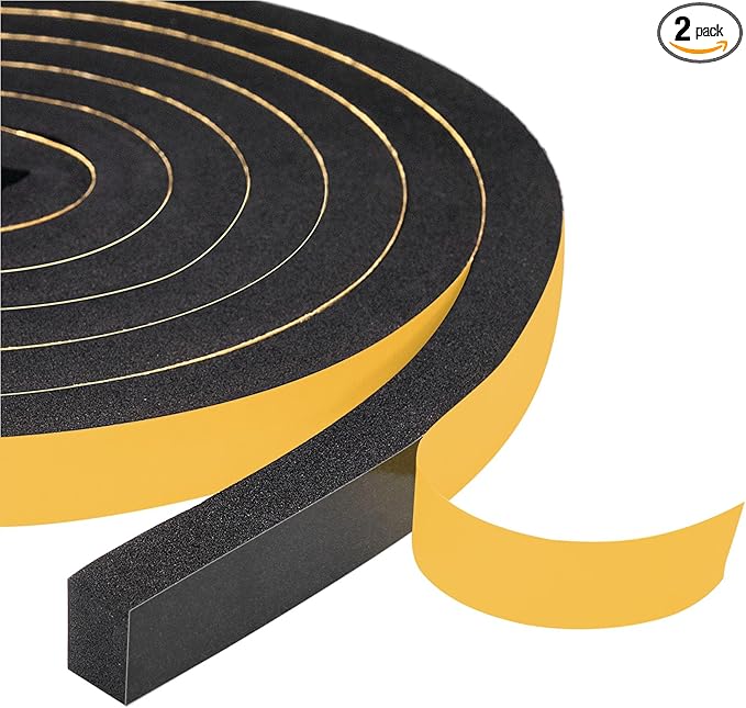 Yotache Foam Tape Weather Stripping for Door 2 Rolls 1/2" W X 3/8" T (New Adhesive Craft), High Density Closed Cell Adhesive Weather Seal Strip Black, 13 Ft Length (2 X 6.5 Ft Each)