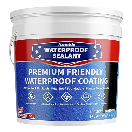 Liquid Water Proof Sealant Coating, 2 Gallon, Roof Leak Repair Coating Black, Water-Based Rubber Waterproof Sealant, Polyurethane Waterproof Coating for Roofs, Foundations, Basements