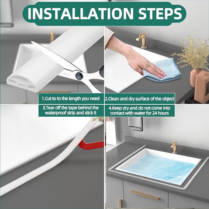 Shower Threshold Water Dam Shower Water Guard - 78 Inch Flexible Collapsible Waterproof Adjustable Bathroom Seal Strip, Self-Adhesive Shower Door Bottom Guard for Bathtub, Tile & Floor