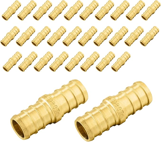 30-Pack PEX Fittings Niikappu 3/8"x3/8" Pex Straight Coupling, Brass Crimp Pipe Fittings for PEX Pipes, ASTM F1807