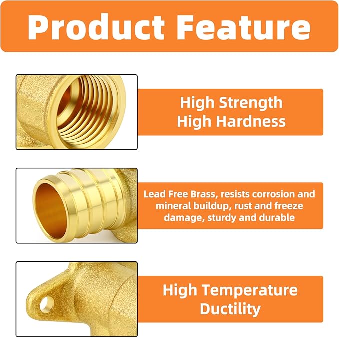 GASHER 2Pcs No Lead Brass Pex Drop Ear Elbow, PEX 1/2" x 1/2" NPT Female Threaded Adapter Crimp Fitting for Hot or Cold Water Systems