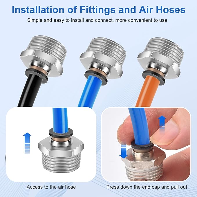 10 Pcs Push-to-Connect Fittings 1/4 Inch Tube OD x 1/2 Inch NPT Thread Pneumatic Male Straight Quick Connect Air line fittings