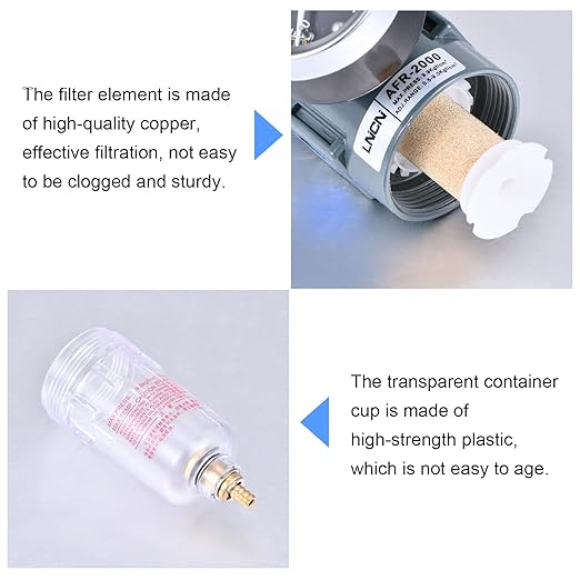 1/4"NPT Air Filter Pressure Regulator, Water-Trap Air Tool Compressor Filter with Gauge by ZHONG AN