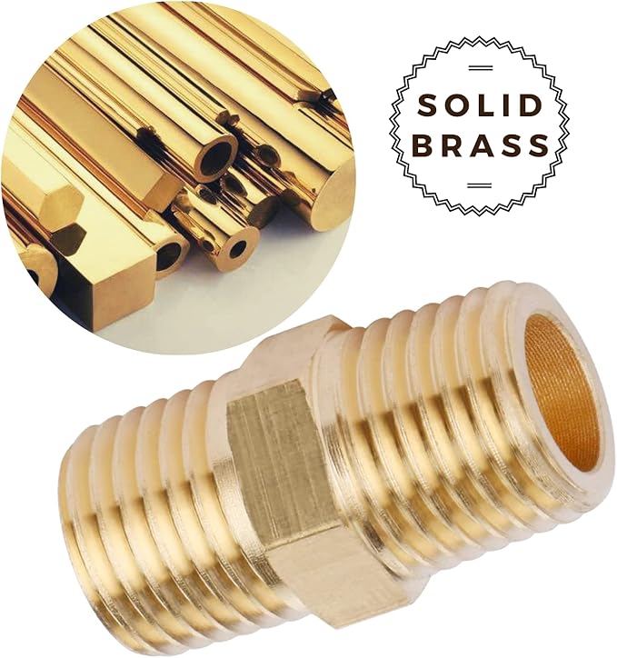 2PCS Brass Nipple Fitting 1/4" to 1/4" NPT Male Hex Nipple Adapter by CX WONDERLAND