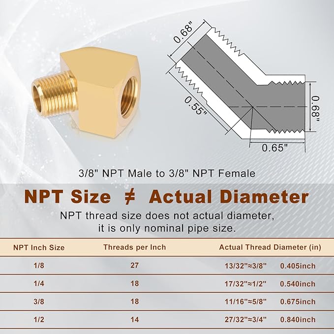 5pcs 3/8” Brass Fittings 45 Degree Barstock Street Elbow 3/8" NPT Male Pipe to 3/8" NPT Female Pipe 3/8 NPT Elbow Forged Brass Pipe Fittings