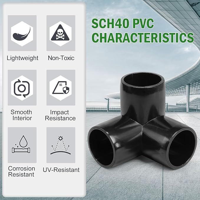 3 Way PVC Pipe Fittings 3/4 Inch, Zernmiarder Black PVC Elbow Corner Side Outlet Tee Fitting, SCH40 Furniture Grade Pipe Connectors - Fits 3/4" Polyvinyl Chloride Pipes, 12 Pieces
