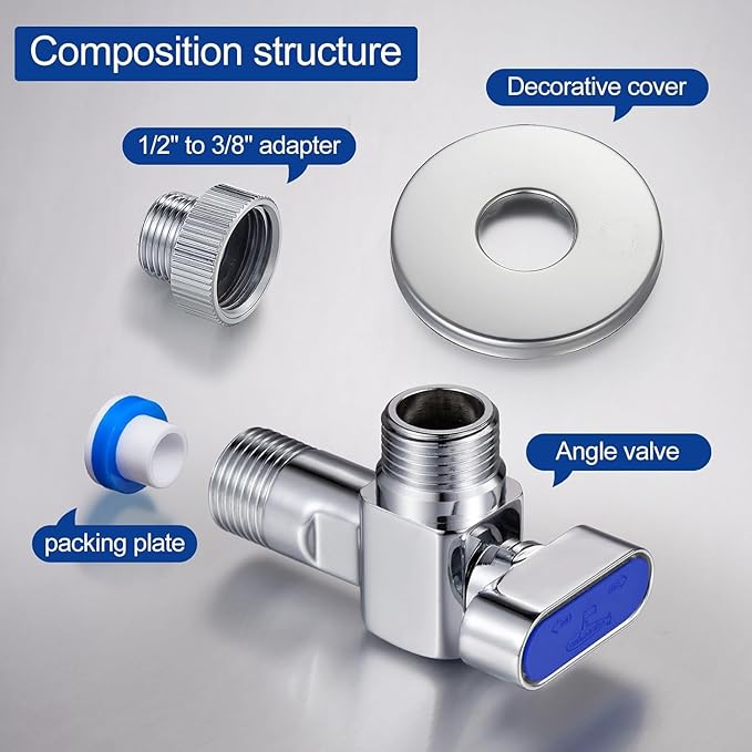 SUBMARINE Angle Stop Valve, Brass Material, 1/2'' Inlet and Outlet Caliber, 1/4 Turn Shut Off Valve, With 3/8'' Adapter, for Hot and Cold Water（2 Pack）