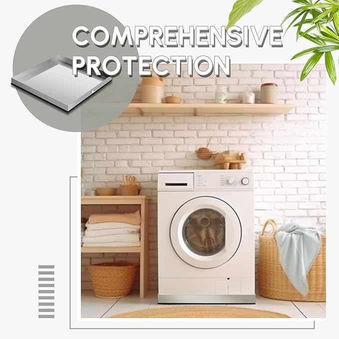 Tandefio 28" x 30" x 2.5" Washing Machine Drain Pan Washing Machine Tray for Floor Protection Heavy Duty 304 Stainless Steel Dishwasher Leak Pan with Drain Hole and Anti-slip Bottom Pad