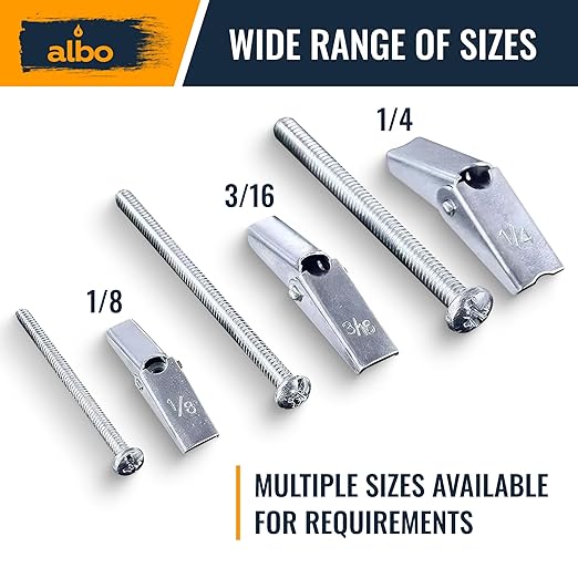ALBO 45-Piece Heavy Duty Hollow Wall Anchors Kit for Drywall Ceilings with Screw Spring/Includes Toggle Bolts and Wing Nut Assortment in 3 Sizes (1/8in, 3/16in, 1/4in)
