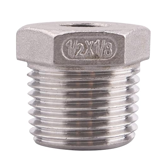 Stainless Steel Reducer Hex Flush Bushing, 1/2" NPT Male 1/8" NPT Female,Reducing Adapter Cast Pipe Fitting (pack of 2)