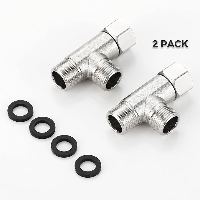 Bass 3/8 Compression Tee Valve Adapter - 3 Way, 3/8'' Inlet/Outlet, Angle Stop Valve, Add-A-Tee Connector, 2 PCS