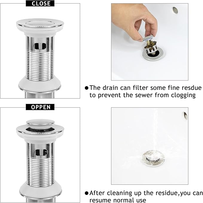 Bathroom Sink Drain,Drain Stopper Bathroom Sink Without Overflow,Small Cap Pop Up Drain Assembly with Detachable Strainer Basket,Built-in Anti-Clogging, Stainless Steel Nut Brushed Nickel