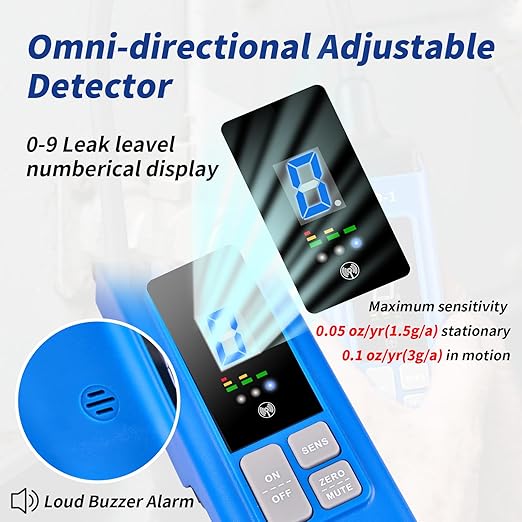 HVAC Leak Detector for Halogen Gas Leakage, Air Condition Freon Detector Leakage Refrigerant Tester with Alarm HVAC R22 R410A R134A R1234yf (Numerical LCD)