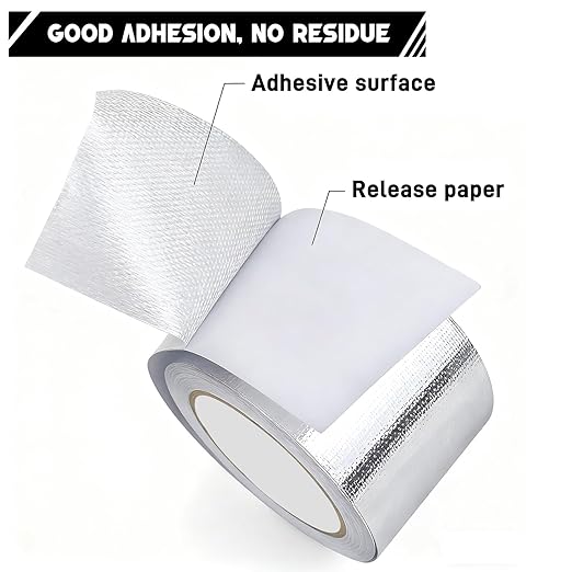 Quinnsus 2" x 66 Ft Aluminum Foil Tape, 5.91 mil - Heavy Duty Heat Shield & Thermal Insulation Fiberglass Tape for HVAC Ductwork, Metal Ducts, Dryer Vents, AC Pipes, Exhaust Repair