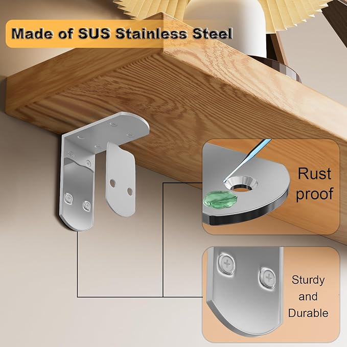 Alise 4Pcs Stainless Steel L Brackets for Shelves White, Small Floating Shelf Brackets, 90 Degree Right Angle Bracket, Heavy Duty Metal L Bracket Corner Brackets for Wood Furniture (3.35X3.35 in)