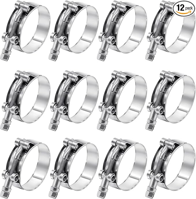 12 Pack 2 inch T-Bolt Hose Clamps, Stainless Steel_304 Working Range 56mm-64mm for 2" Hose ID, Turbo Intake Intercooler Clamp for Automotive