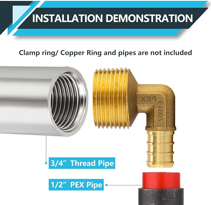 (20-Pack) PEX Fittings, Pex 1/2" x 3/4" Male Threaded NPT Elbow Adapter, Brass Crimp Fittings, for PEX Tubing Pipe Plumbing, ASTM F1807(PEX1807103-20Pack)