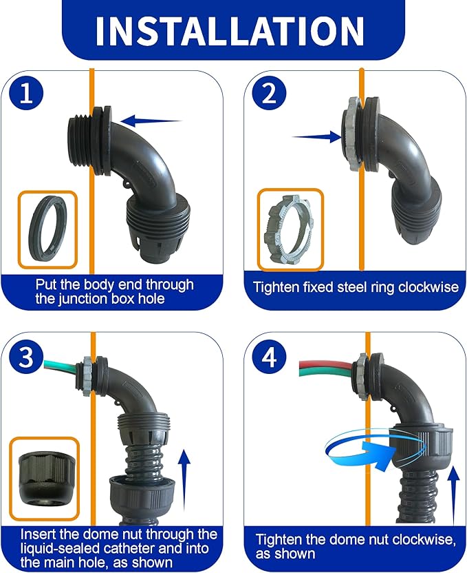 (1/2" Dia * 100 Feet) Yariwiz Black Special Extra Flexible Electrical Conduit Liquid Tight PVC Conduit Kit with 5 PCS Coupling, 5 PCS Elbow and 10 PCS Strap, Sealtight Seal Flex Liquidtight Wire