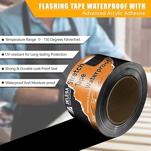Stretch Tape for Windows & Doors, 3" x 20' Roll UV Resistant Flashing Tape Waterproof, Self-Adhesive Flashing Tape for Windows, Weather Window Tape with Advanced Acrylic Adhesive, Black (2, 3" x 20')