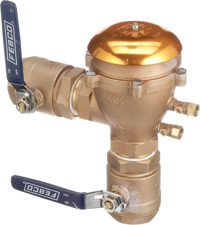 Febco 765 Series 2" Bronze Pressure Vacuum Breaker Backflow Preventer, Quarter Turn Shutoff, NPT Connections, Spring-Loaded Check Valves, Max Pressure 150 psi, Industrial Plant, Irrigation System