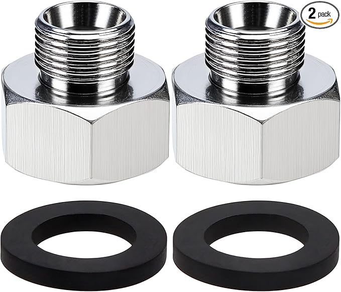 Water Line Adapter, 2 Pcs 1/2" Female to 3/8" Male Brass Reducer Adapters, Compression Pipe Fittings with Rubber Washers for Kitchen Bathroom Water Heater Supply Hose