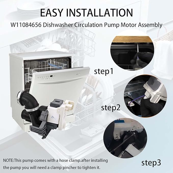 W11084656 Dishwasher Circulation Pump & Motor Assembly Compatible with Kenmore, Whirlpool, KitchenAid, Amana, Replacement Part: 4534097, PS12070585, W10805387, W10854710, AP6050340