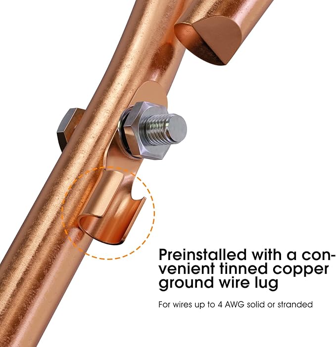 Portable Grounding Rod with 10' Long Flexible Bonding Wire with Copper Clip