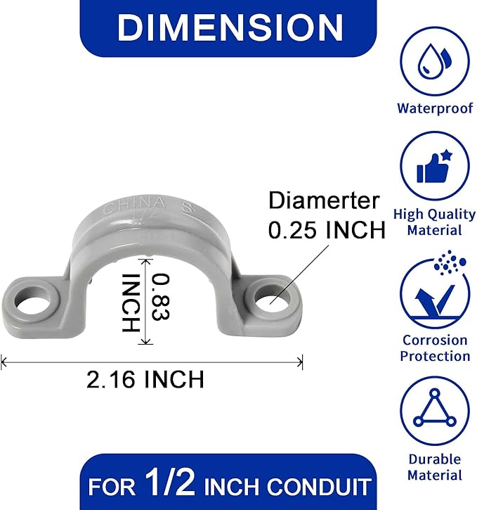 (1/2" Conduit Strap 30 Pack) Yariwiz 1/2 inch Plastic PVC Flex Electrical Conduit Strap Clamp Fittings