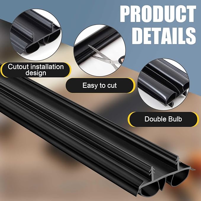 2 Pcs 36" Double Bubble Kerf Door Sweep 1-3/4" Wide Vinyl Weatherstrip Seal for Exterior Doors, Energy Efficient Draft Stopper, Easy Slide in Installation, Blocks Dust/insects/noise (Black)