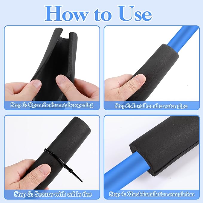 6 Pcs Pipe Insulation Foam Tube Black Pipe Wrap Freeze Protection Heat Preservation Pipe Covers for Tubing Outdoor Water Pipe Freeze Protection (1.3FTx0.86in)