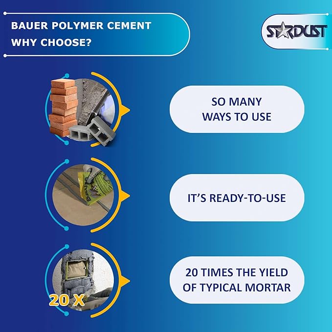 Bauer Instant Polymer Cement, Ready-to-Use Alternative to Mortar & Adhesives - Versatile for Concrete Crack Repair, Stone Tile Crack Repair & Brick Repair, Convenient, Durable & Easy to Store - 2kg