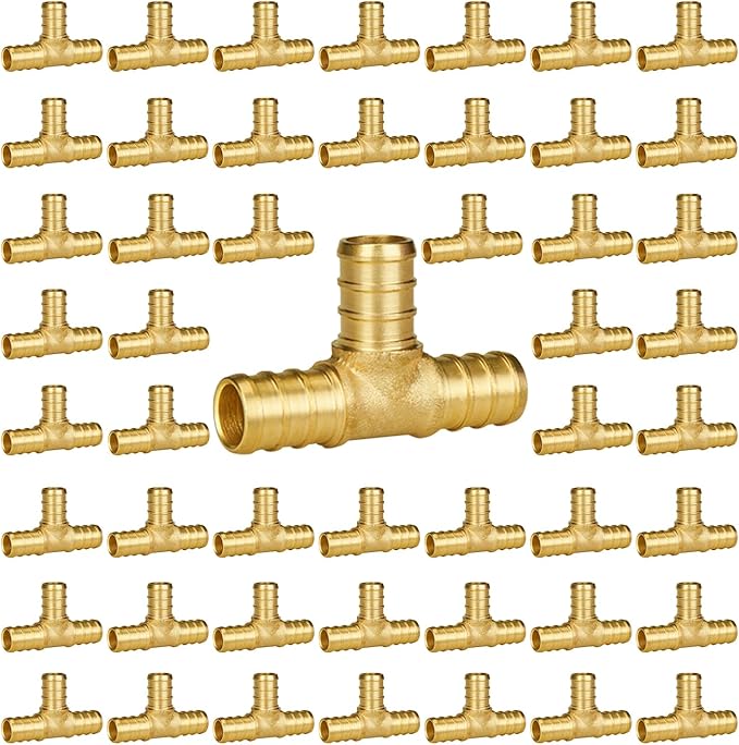 SUNGATOR 50-Pack 1/2" Pex Tee Fittings, Pex Fittings 1/2 Inch Tee, No Lead Brass, NSF, UPC Certified