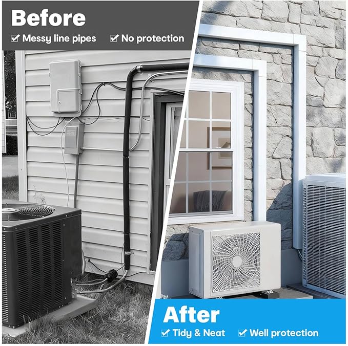 LyPrem 3" W x 6.5Ft L Metal Line Set Cover Kit - Decorative AC Pipe Cover for Ductless Mini Split/Central Air Conditioner/Heat Pump Systems, White