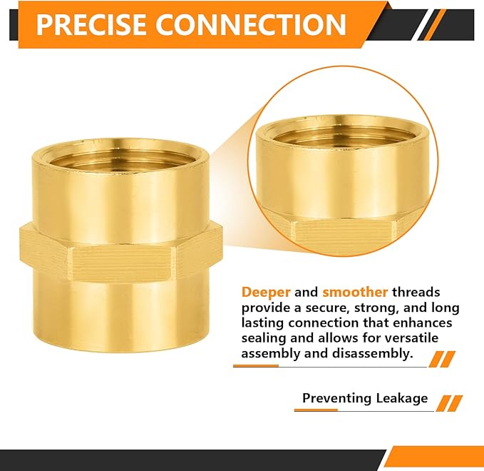 5-PCs HeSun Brass Pipe Fitting, 3/4" NPT Female x 3/4" NPT Female Hex Pipe Adapter