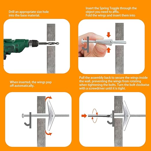 weideer 192Pcs Toggle Bolts 1/8" Heavy Duty Drywall Anchors and Screws Assortment Set Toggle Bolts and Wing Nut Kit with Nuts washers (48sets)