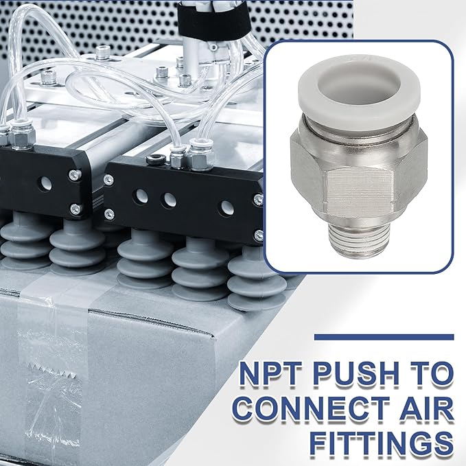 MECCANIXITY 2 Pcs NPT Push to Connect Air Fittings, Male Straight 1/2" Tube OD x 1/8" NPT Thread Air Quick Connector Coupling Adapter for Gas Hose Pneumatic Tools, White